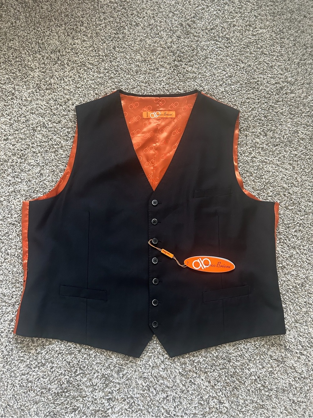 bianco Brioni Black Men's Dress Vest with Orange Lining Size 52R NWT